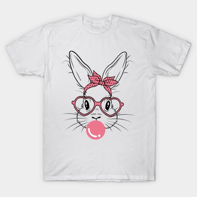 Bunny Face With Heart Glasses For Boys Men Kids Easter Day Shirt T-Shirt by WoowyStore